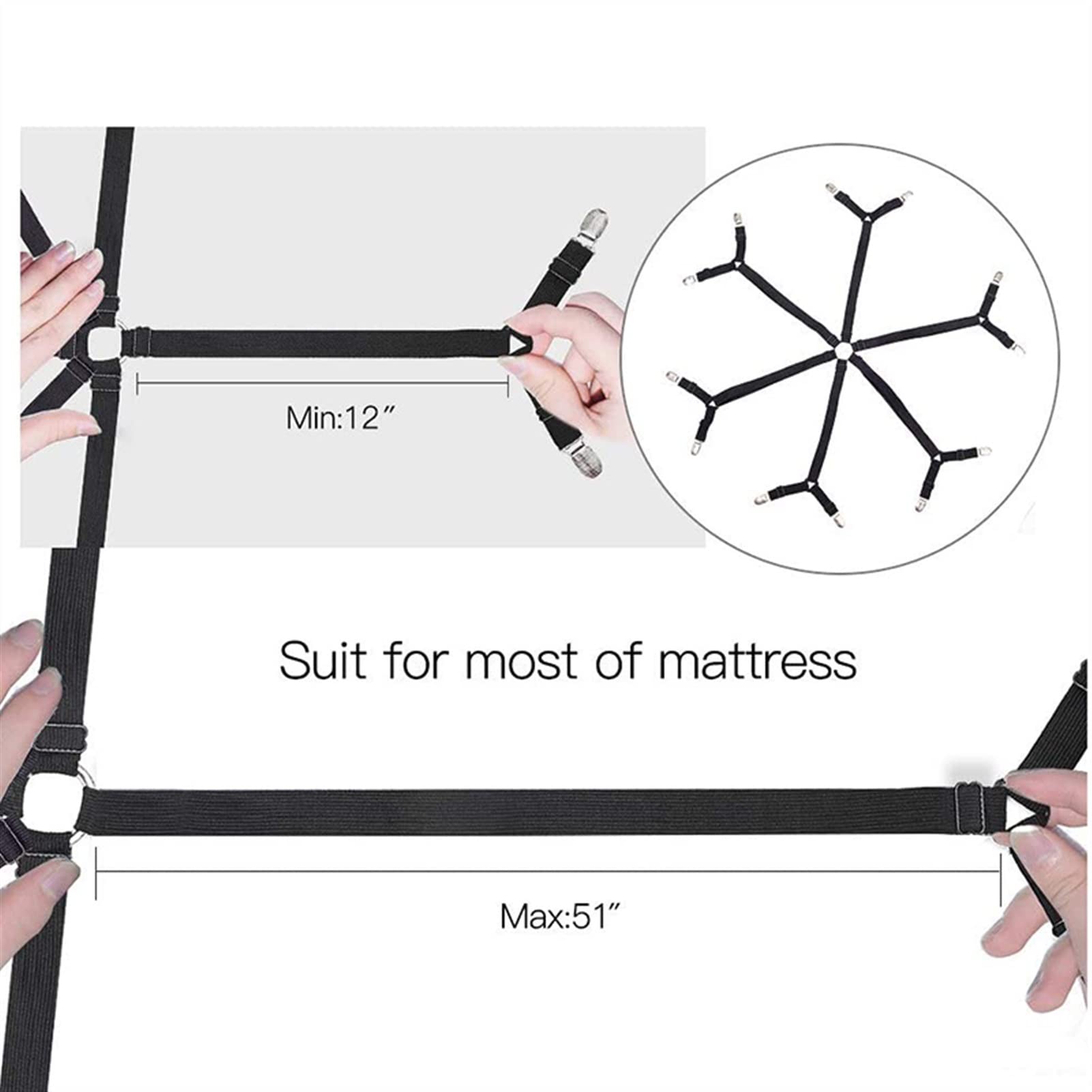 Bettlakenspanner 12 Clips Elastische Bettwäsche Grippler Gürtel Befestigungselement rutschfeste Gurt Matratze Clip Befestigungselemente Deckendecken Greifer Organisieren Gadget Betttuchspanner (Color