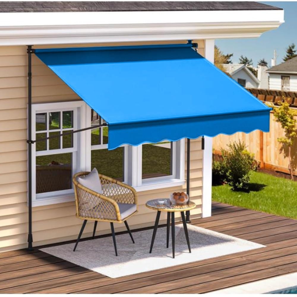 Tenda parasole manuale retrattile in tessuto impermeabile di ricambio per finestre e porte di camper, colore blu (4 x 1,5 m)