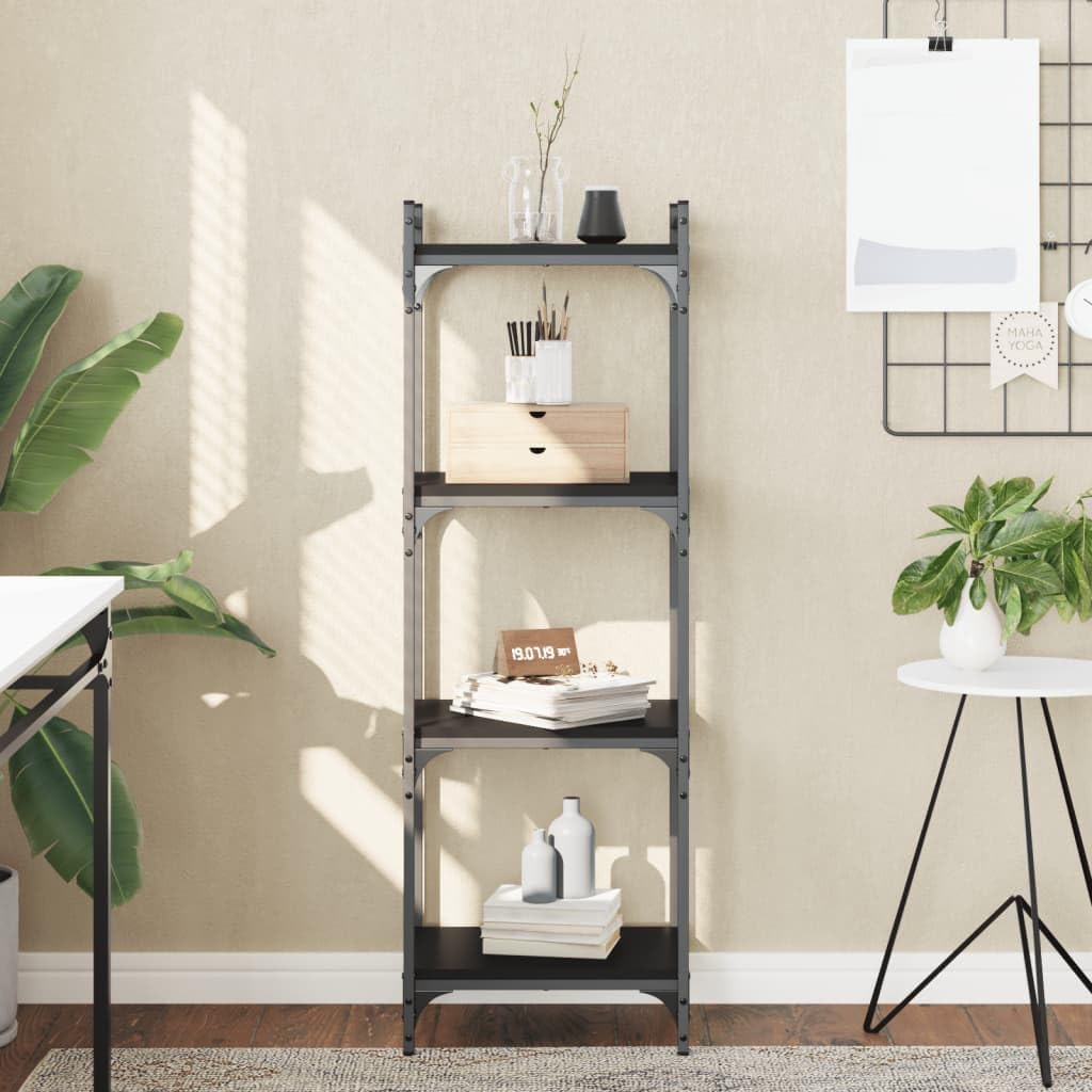 Homgoday Regał na książki, 4 półki, stojący, biurowy, magazynowy, do przechowywania, regulowane nogi, do salonu, gabinetu, biura, czarny, 40 x 30 x 120 cm, materiał drewnopochodny