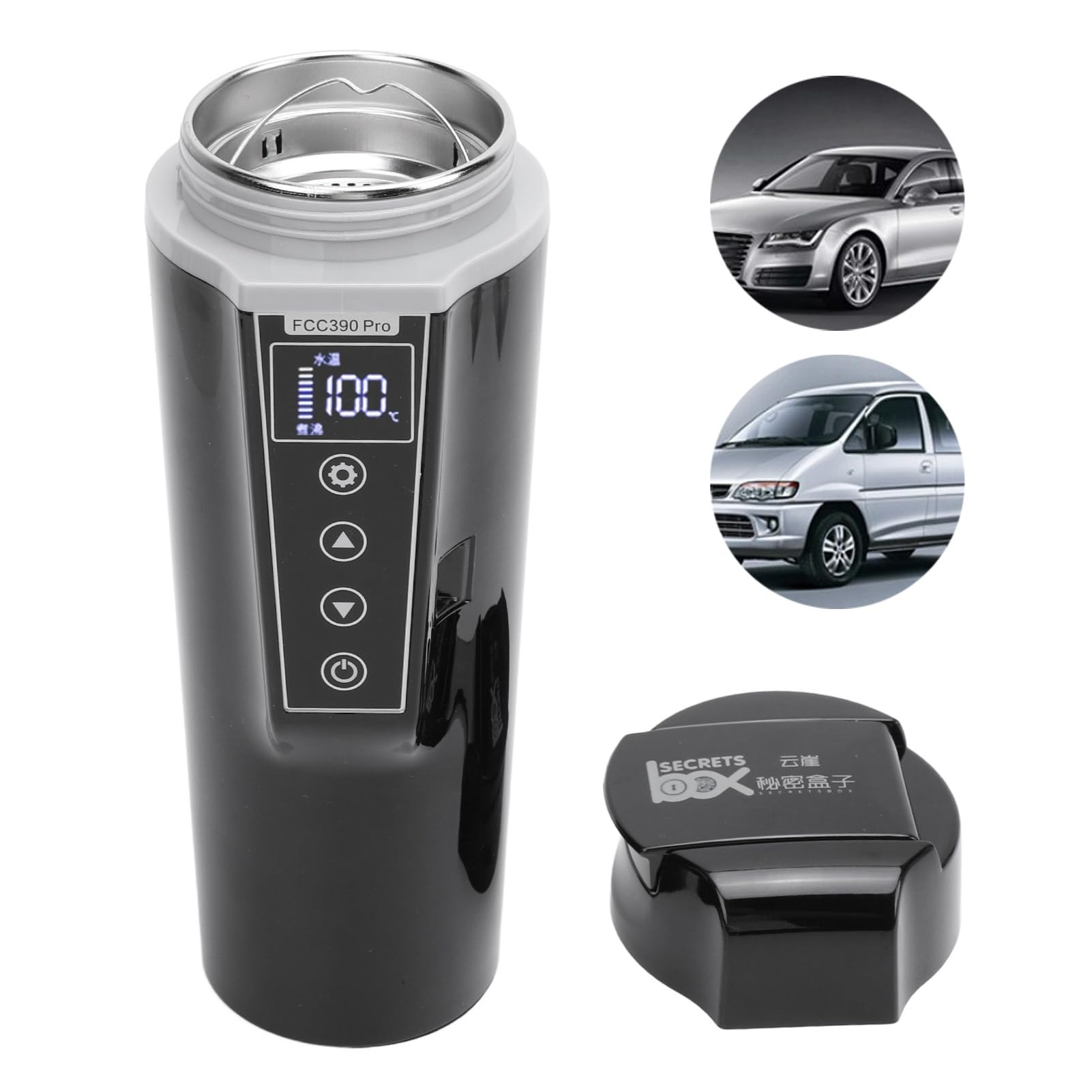 Bollitore per auto elettrico 12V Bollitore portatile per acqua con controllo intelligente della temperatura Tazza da viaggio riscaldata per caffè Tè Bevande calde nei veico