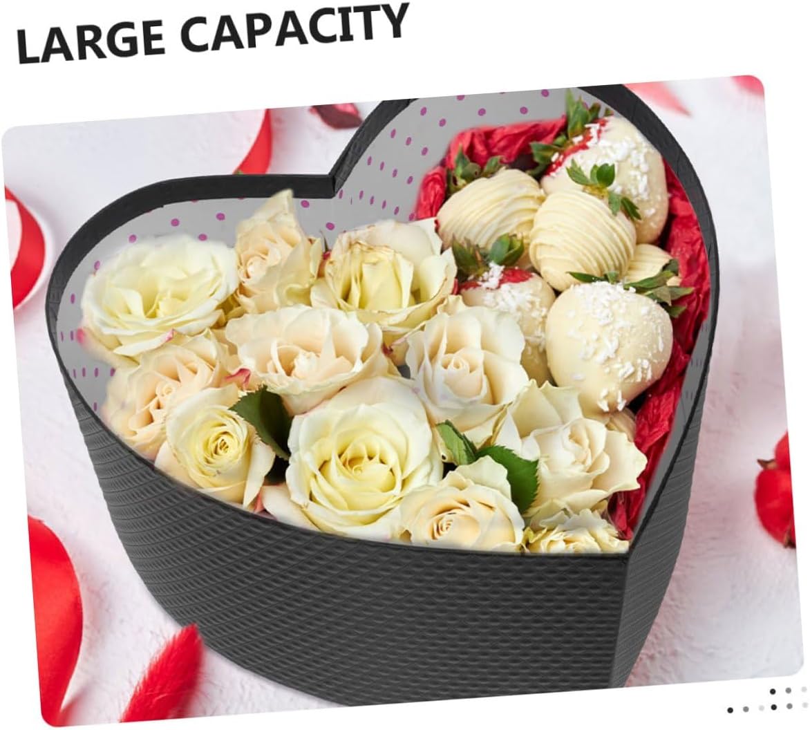 ROMISBABA Heart Shaped Black Boxes 2pcs Large Candy Boxes with Lid for Valentine’s Day Chocolate Flower Packaging