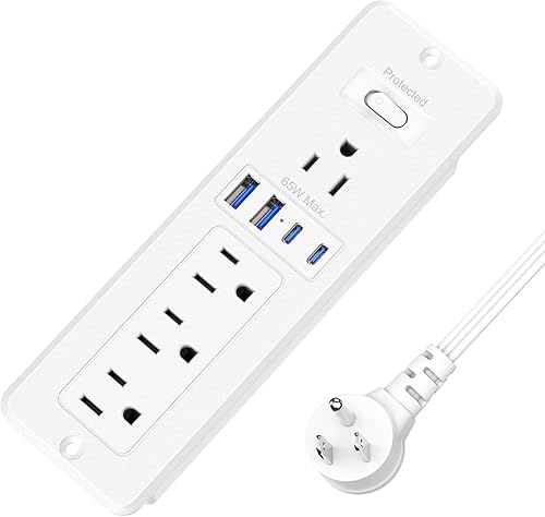 Miniatura 8 de Regleta de alimentación empotrable USB C GaN de 65W, 4 tomas de CA y 2 USB-C PD + 2 USB-A QC, estación de carga oculta de montaje empotrado para