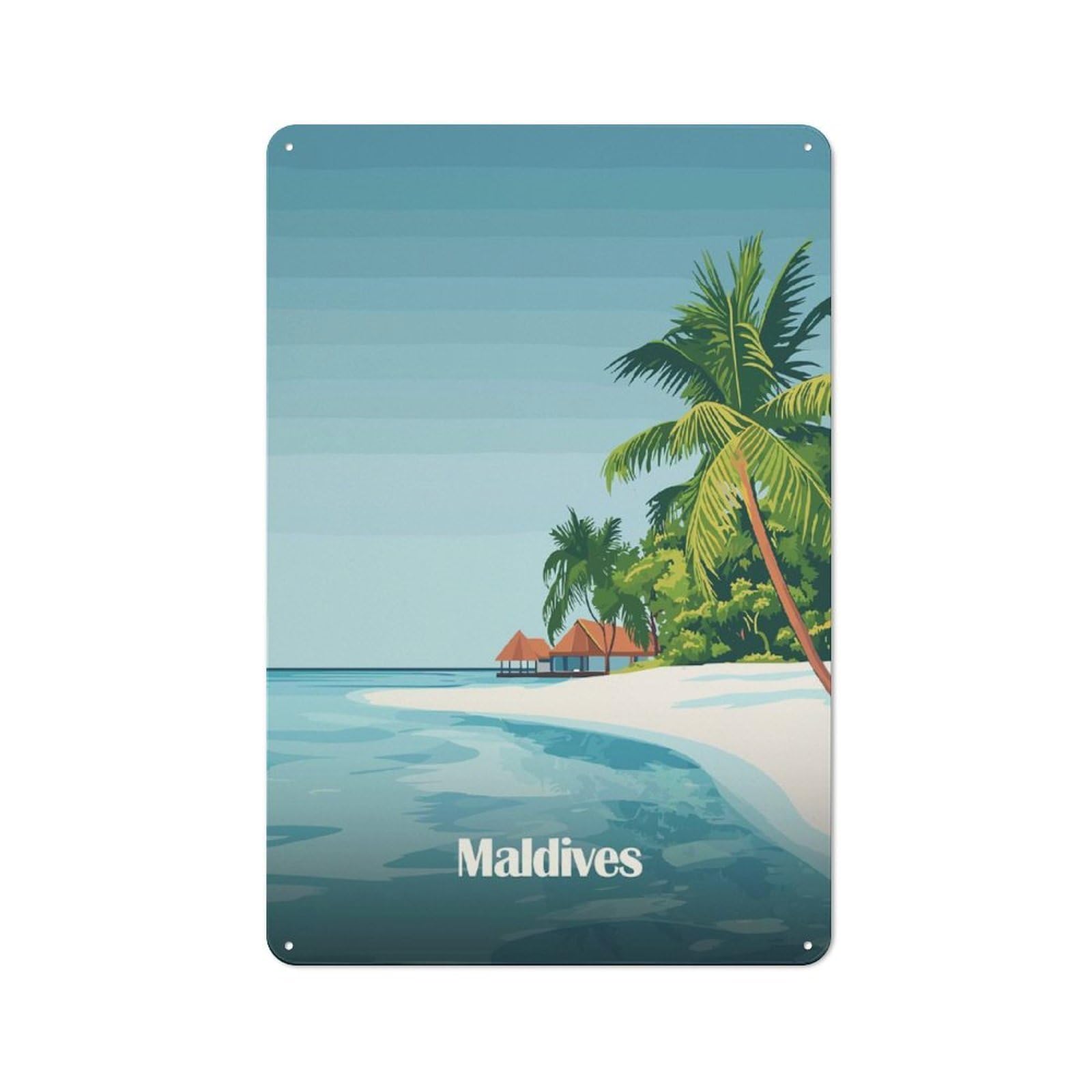 Junmoney Style-14 Maldives Beach Scene Everyday Metal Wall Decor 30X20cm, Decorative Tin Plaque For Flat, Dorm Room, Lounge Or Cafe
