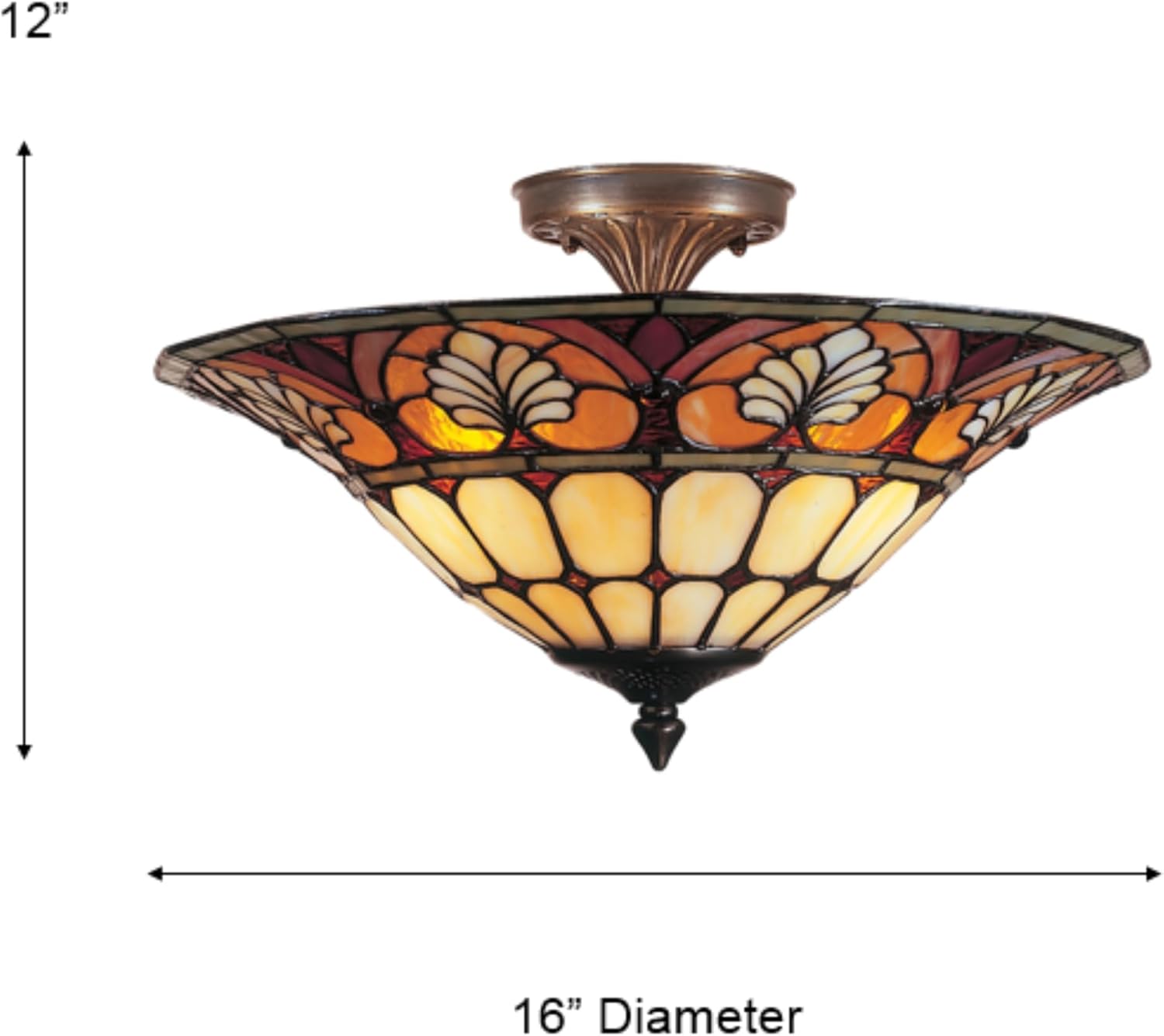 Dale Tiffany Lamps TM100598 Tiffany/Mica Three Light Flush Mount from Newport Collection in Brass-Antique Finish, 16.00 inches, 12.00x16.00x16.00