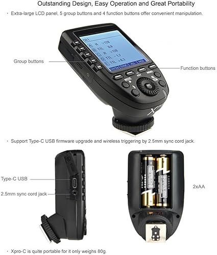 Miniatura 3 de Godox Disparador de flash de cámara Xpro-C para Canon Wireless Remote 2.4GHz 18000s HSS TTL-Convert-Manual Diseño de pantalla grande Funciones