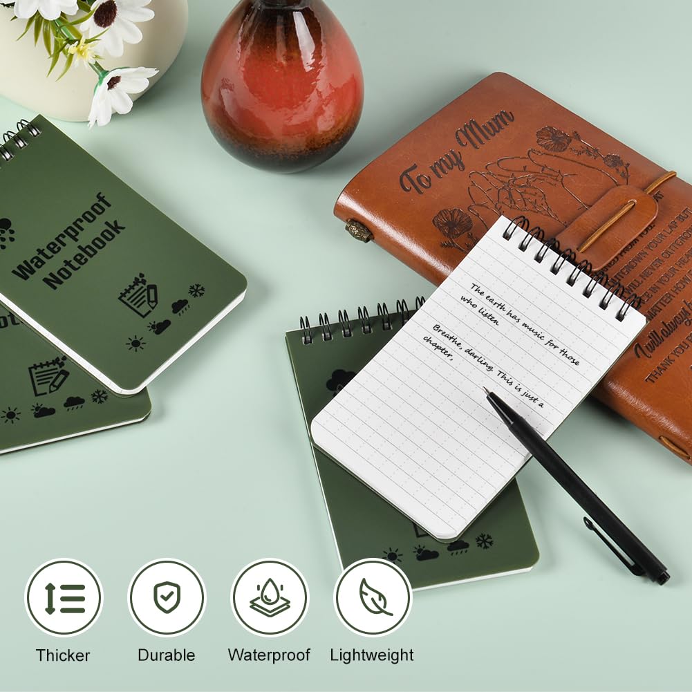 Carnets Étanches 5 Pièces 3 x 5 Pouces Bloc Note Spirale Mini Imperméables avec Stylo