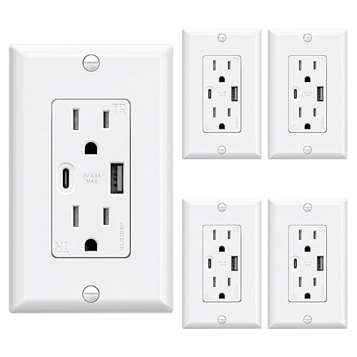 Miniatura 19 de ELEGRP Tomas de pared USB, receptáculos de pared USB C de 15 amperios, enchufes con puertos USB A y USB C, receptáculo resistente a manipulaciones,