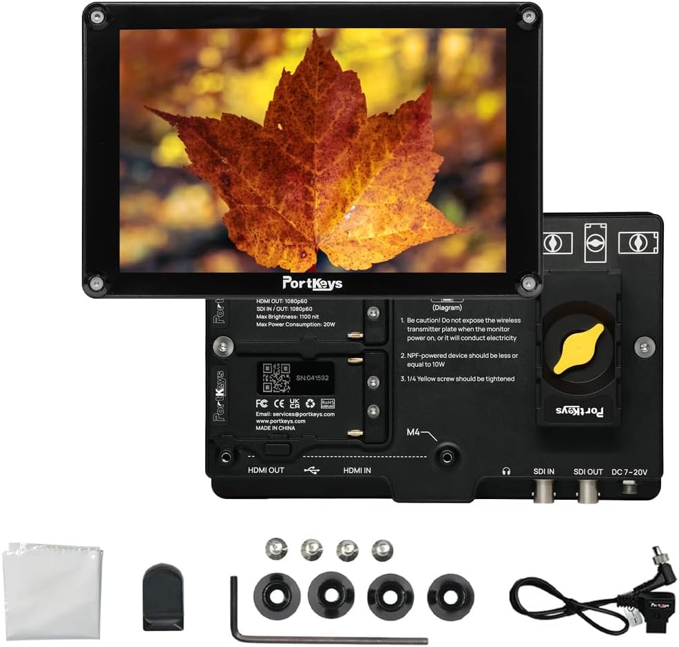 Portkeys HS8 8 inch 1100nit Camera Field Monitor 3D LUT 3G-SDI 4K HDMI and V Power Supply System Aluminium Alloy Frame with Dual NP-F Battery Plates 1920x1200 Touch Screen Monitor