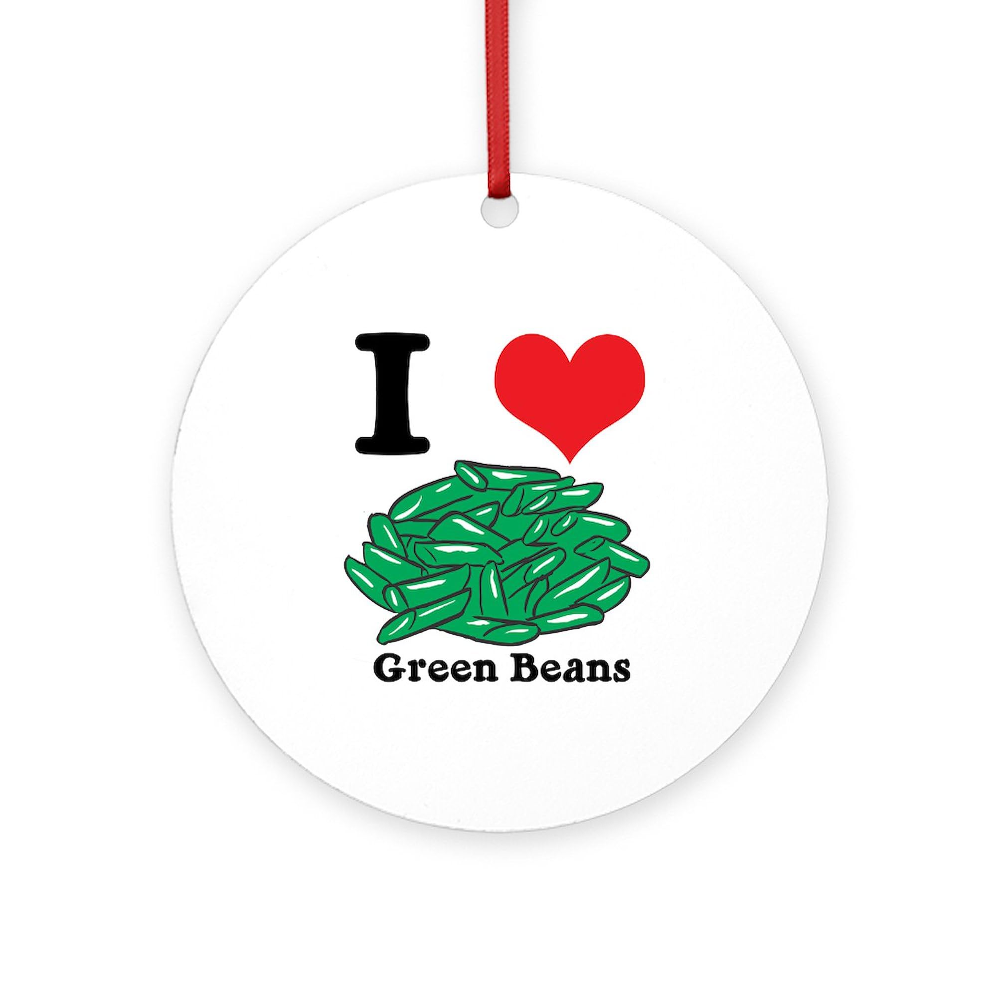 CafePress I Heart (Love) Green Beans Round 4" MDF Holiday Ornament