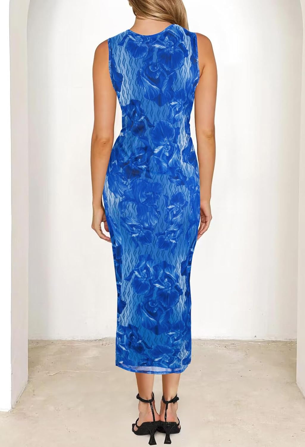 MEROKEETY Women's 2026 Summer Sleeveless Dress Bodycon Mesh Wedding Guest Formal Cocktail Party Maxi Dresses - Image 2