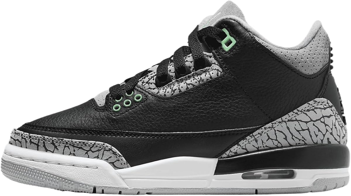 Jordan Big Kid's 3 Retro Negro/Verde Glow-Wolf Gris (DM0967 031)