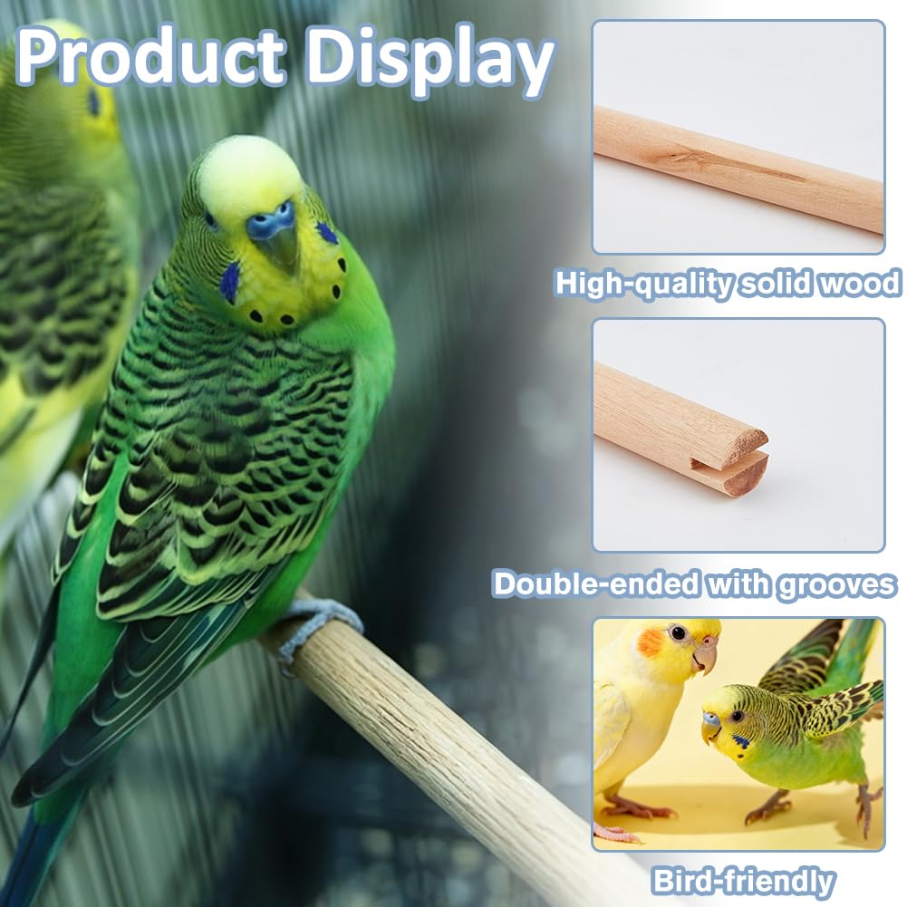 SUPERFINDINGS 16 Pièces Perchoirs Pour Oiseaux En Bois Naturel 37.3×1.5 cm Support Pour Perroquet Branche Perchoir Suspendu En Bois Pour Cage D Oiseaux Avec Fentes À Double Tête Pour Petites Perruches