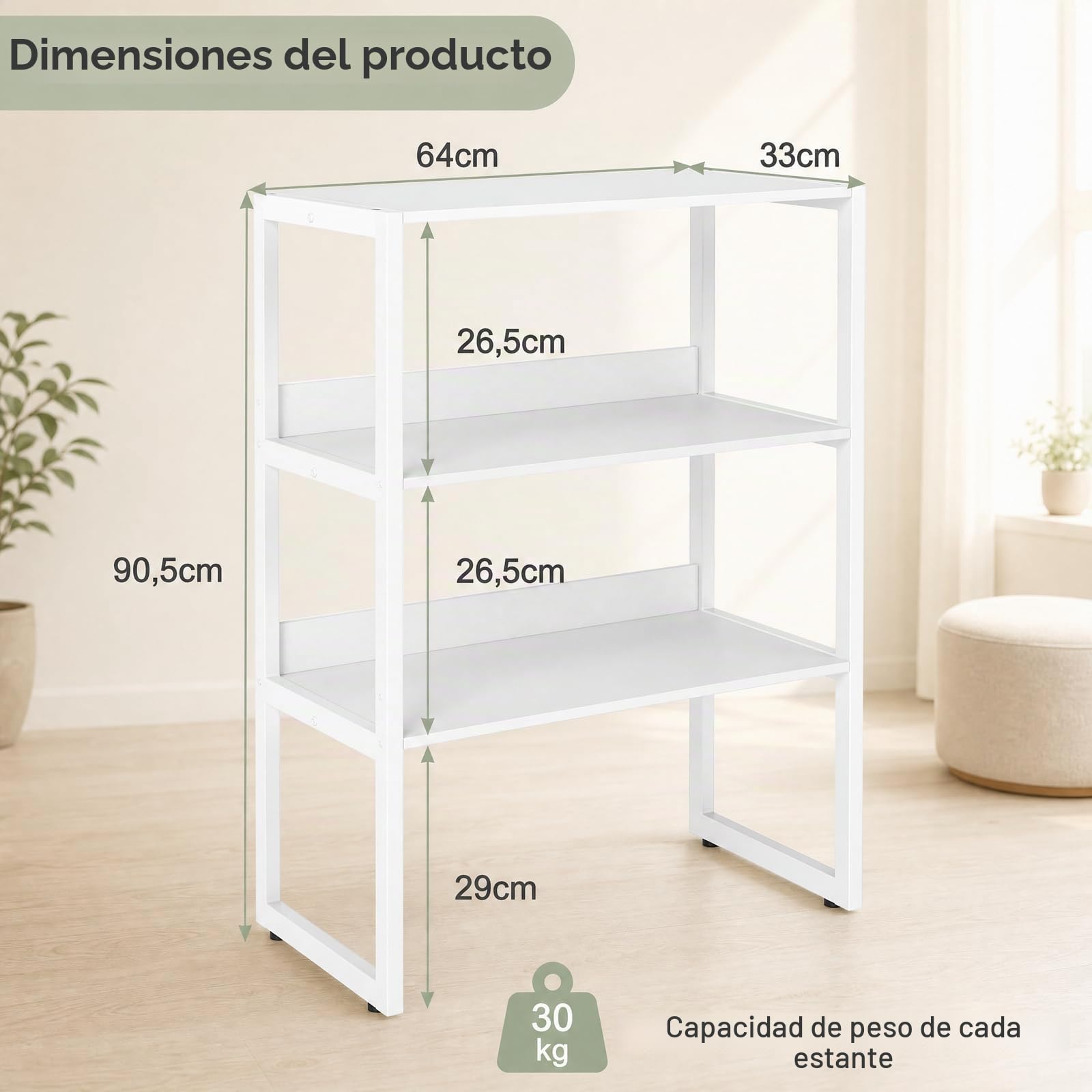 KOMFOTTEU Estantería de Escritorio de 3 Niveles con Dispositivo Antivuelco