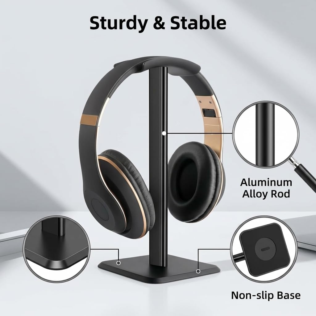 Kiuiom Abnehmbare Kopfhörer Ständer,Kopfhörerhalter,Kopfhörer Halterung Schreibtisch,Headset Ständer,Gaming-Headset-Halter mit TPU Rutschfestem Silikon für Alle Kopfhörergrößen (Schwarz)