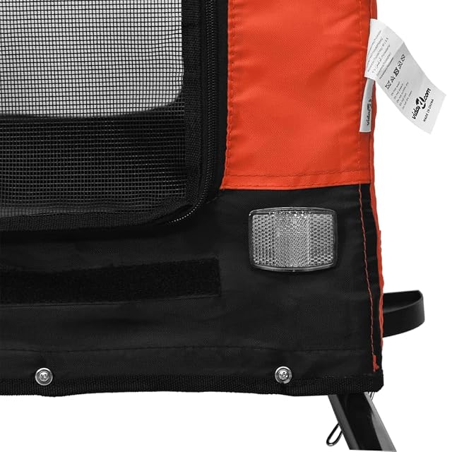 Foto 4 de 8 de vidaXL Remolque de Bicicleta Mascotas Hierro Tela Oxford Naranja Negro