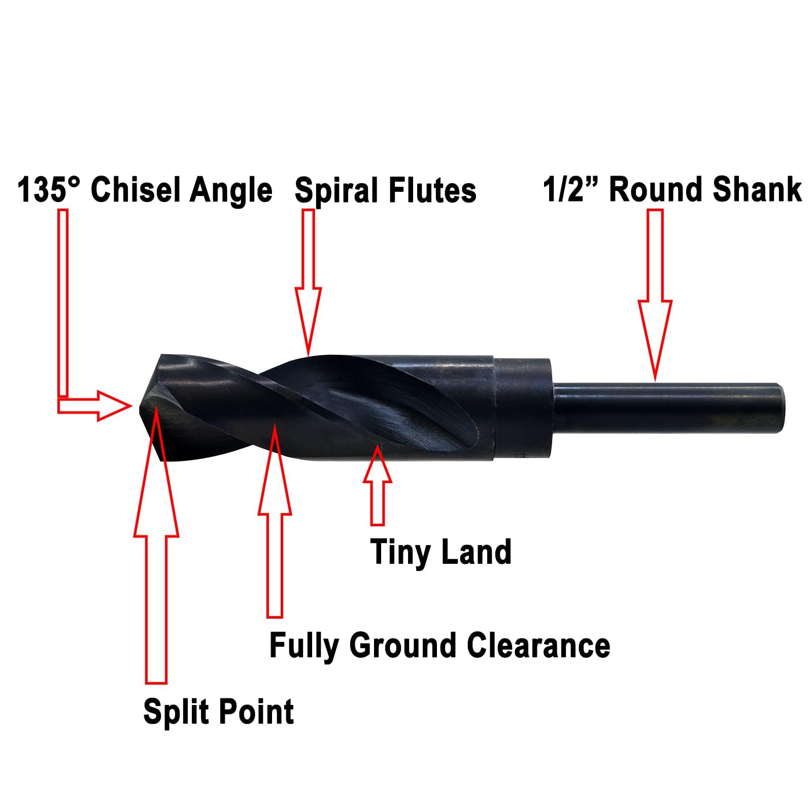 MaxTool Broca plateada y Deming de 1-1/32 pies (Prentice); acero de alta velocidad M2; punto de 118 grados; vástago reducido OAL de 6 pulgadas de óxido negro; SD02B00R102