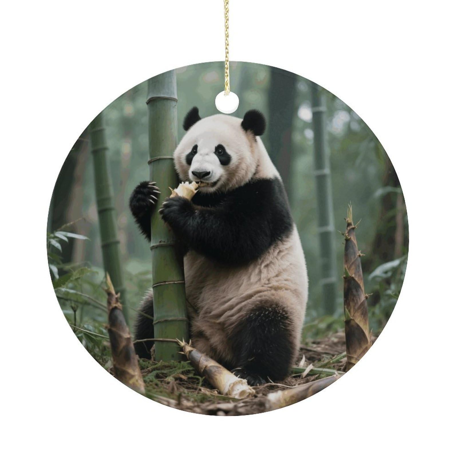 Personalized Christmas Ornaments 2025 Ceramic Hanging Panda Ornaments with Gold String Double-Sided Vintage Holiday Decorations for Tree Mantel Tabletop Xmas Party Favors
