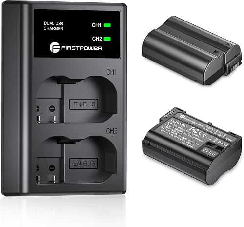 FirstPower EN-EL15 /EL15a/EL15b/EL15c Batteries 2-Pack and USB Dual Charger Compatible