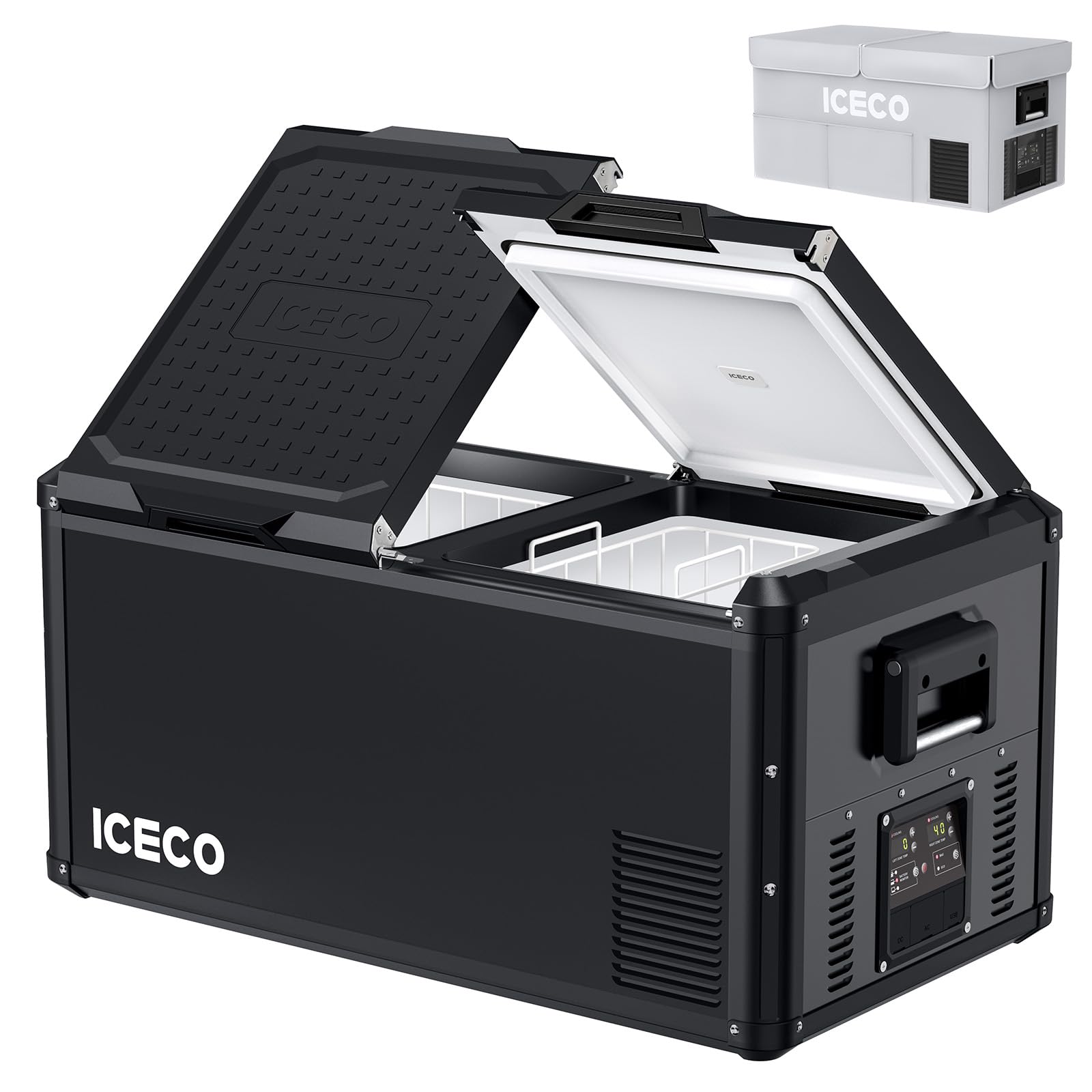 ICECO VL75ProD Portable Refrigerator, 12v Dual Zone Fridge Freezer with SECOP, 0°F to 50°F, 79Qt 12V Portable Freezer with Reversible Lid, Car Fridge portable AC/DC For Car, Camping |with Cover