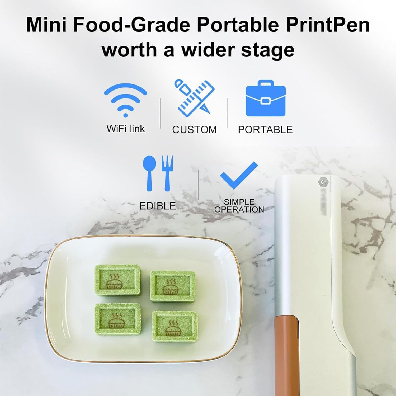 Stampante alimentare alimentare portatile wireless per torte, caffè, latte art, dessert e fai da te, stampa fotografica digitale a getto d'inchiostro, design leggero con cartucce di inchiostro marrone