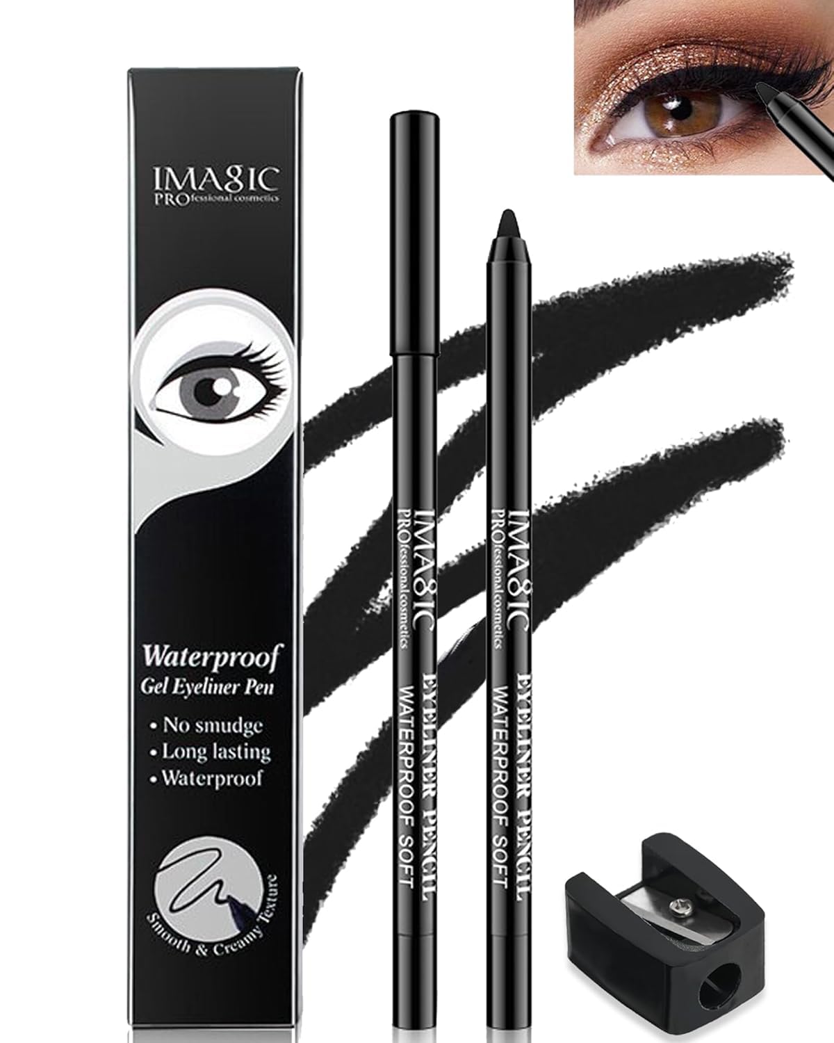COSLUXE IMAGIC Waterproof Gel Eyeliner Pen – Smudge-Proof Black Kajal for Women, Long-Lasting Eye Makeup 1Pcs