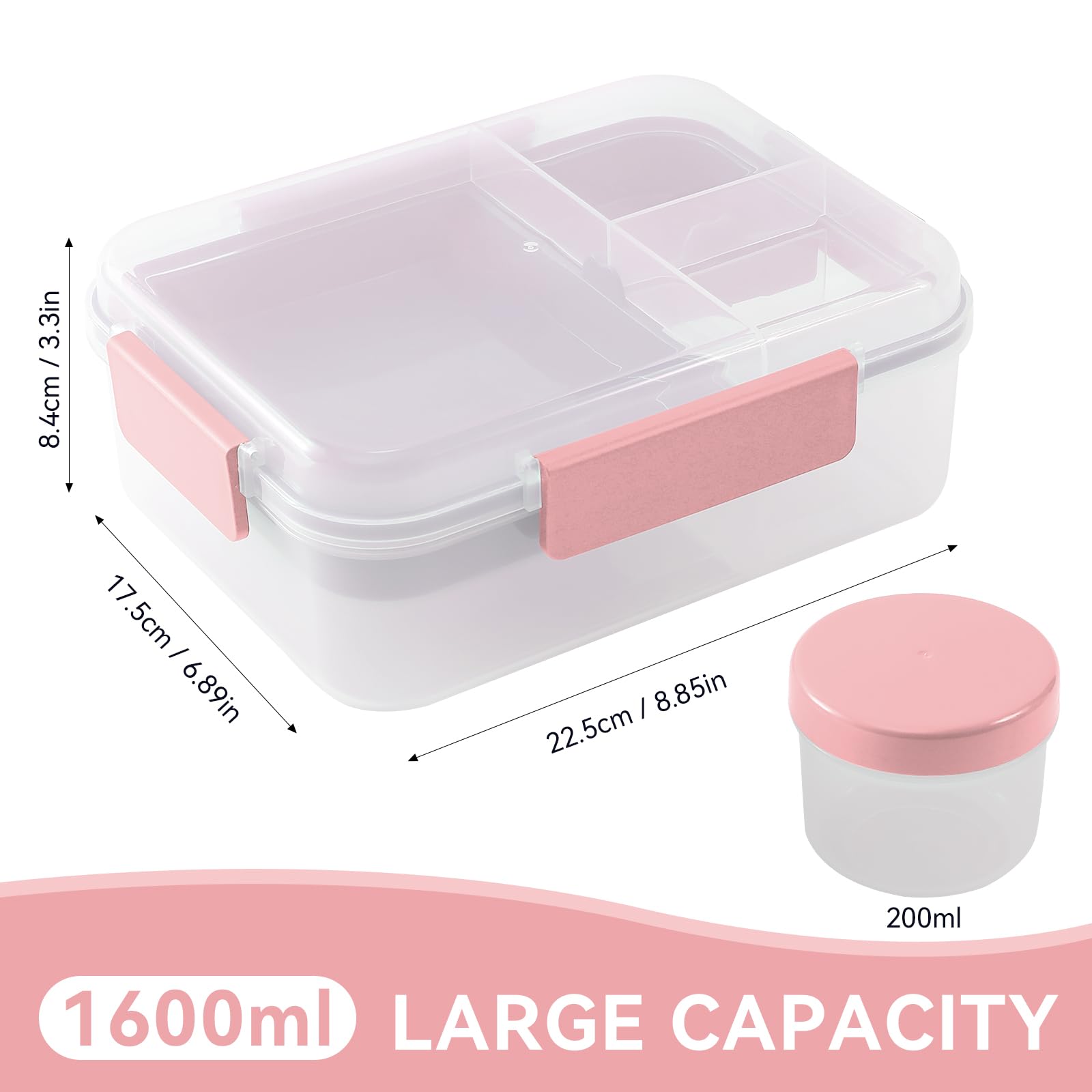 FIAVOM Bento Box Adult Lunch Box, 100% Leak-Proof, BPA-Free, Microwave & Dishwasher Safe, Pink, Compact