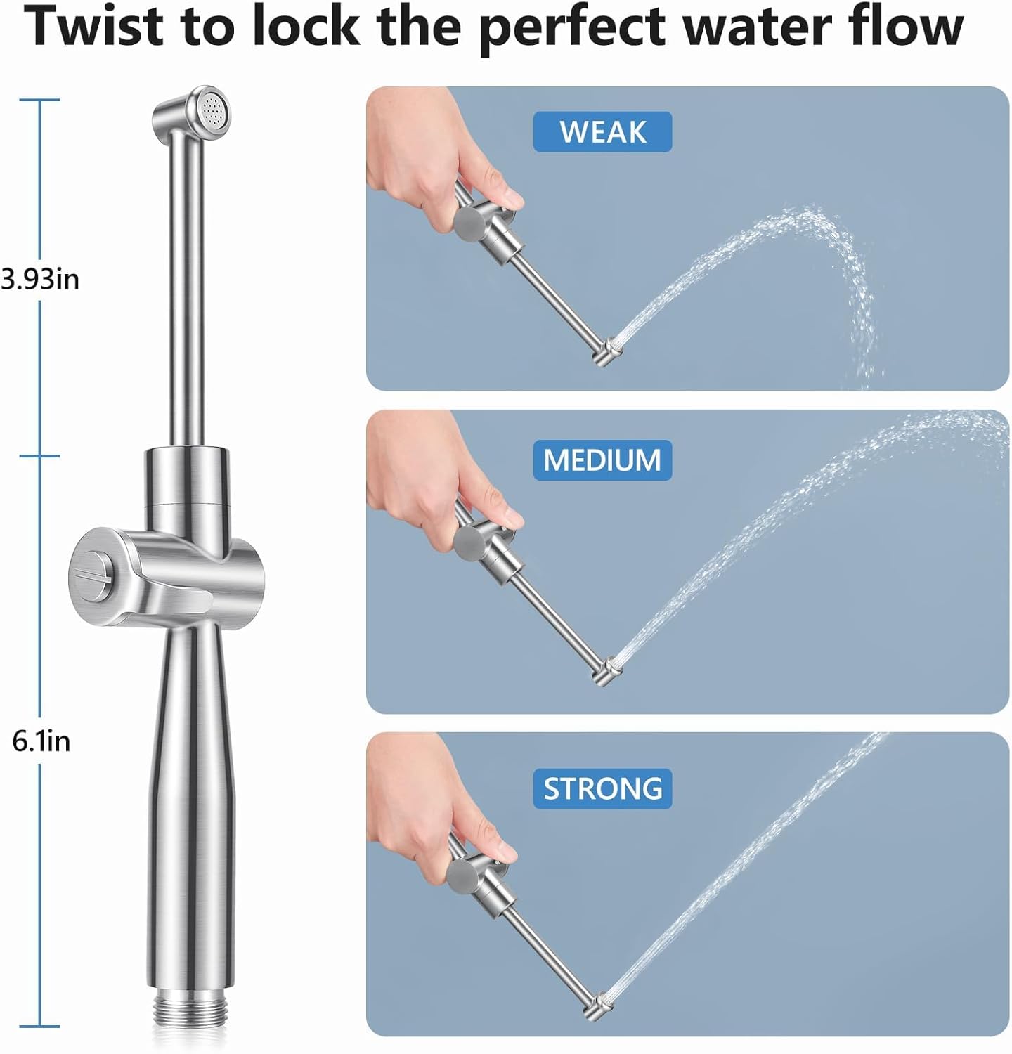 SPACEREST Handheld Bidet Sprayer for Toilet, Leak-Proof Stainless Steel Toilet Sprayer, Adjustable Spray Angle & Water Pressure, Toilet Bidet Sprayer for Personal Care, Elderly, Postpartum (Silver)