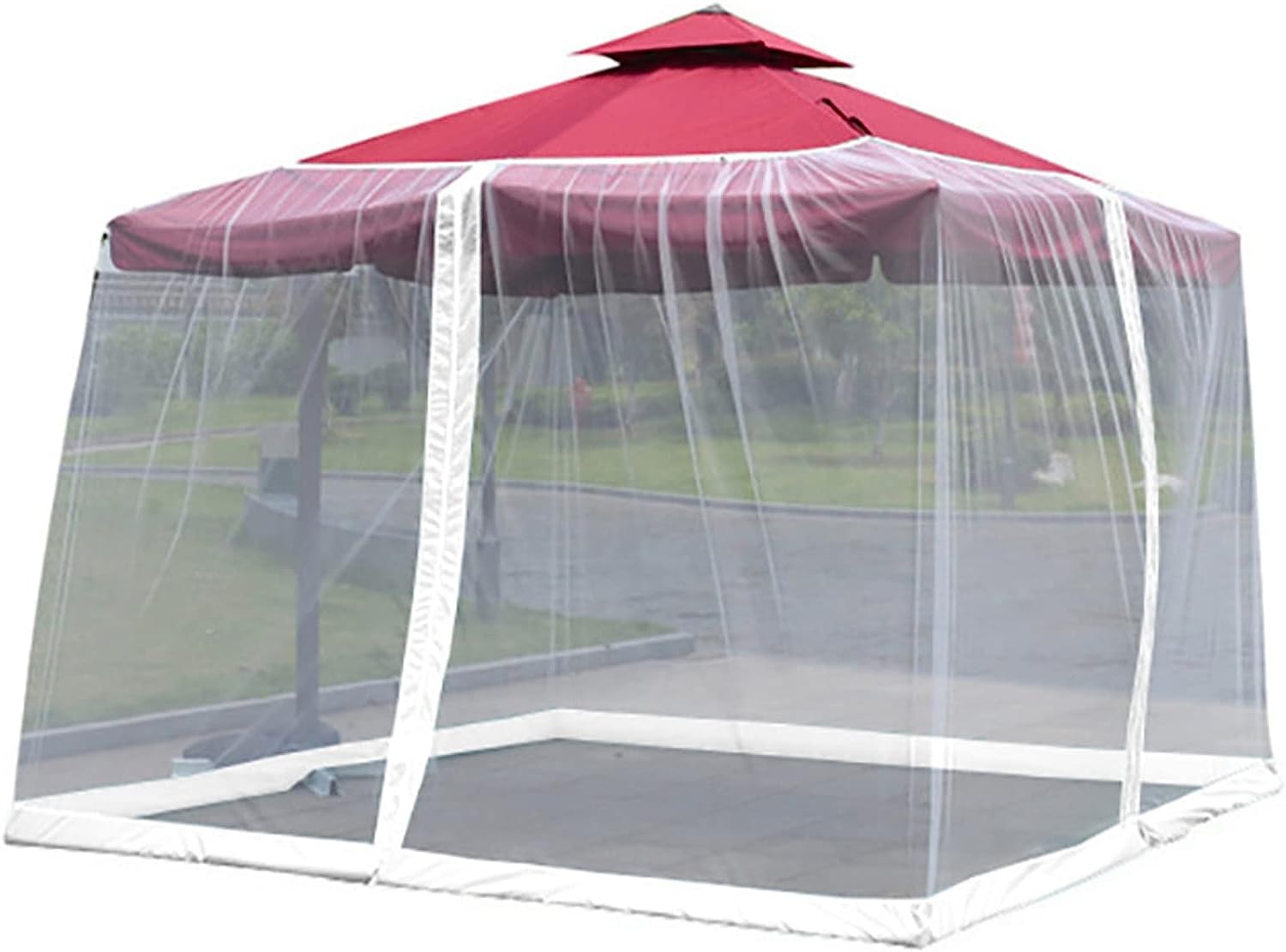 Patio Mosquito Netting, Square Umbrella Mosquito Net, with Adjustable Rope and Double Zipper Door, Mosquito Netting for 10-13ft Patio Cantilever Umbrella and Outdoor Gazebo Canopy,White,300x300x230cm
