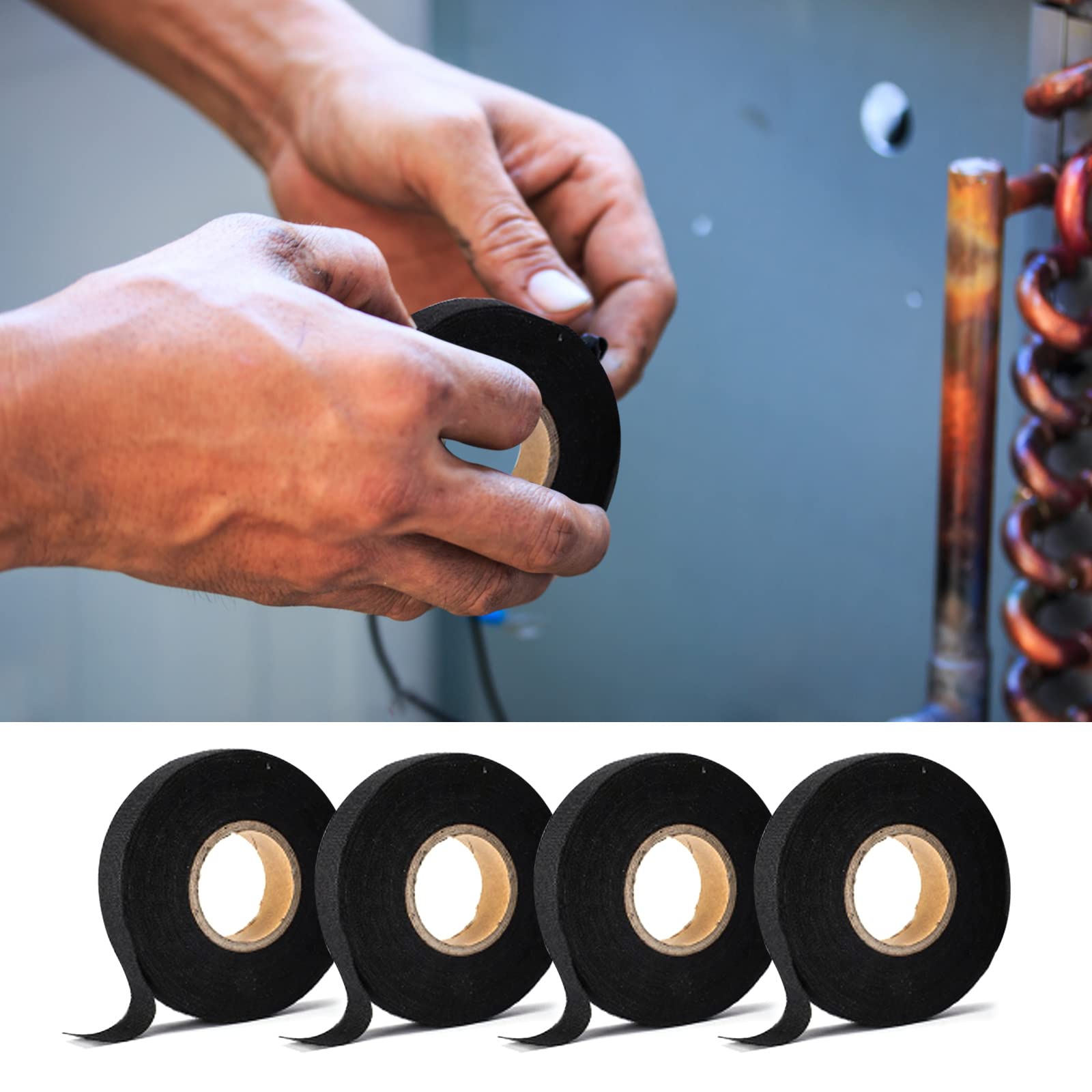 Nastro Tessuto Non 4 Pezzi Nastro Tessuto Nero Auto Nastro Isolamento, Nastro Cablaggio Automotive Nastro Elettrico, Nastro Antiscivolo per Casa, Auto Moto (19mm x 20m)