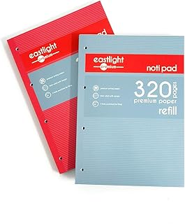 Eastlight Notipad A4 Refill Pad, 4 Hole Punched 320 Pages, Pack of 2, Sidebound Feint Ruled with Margin, Assorted Colours