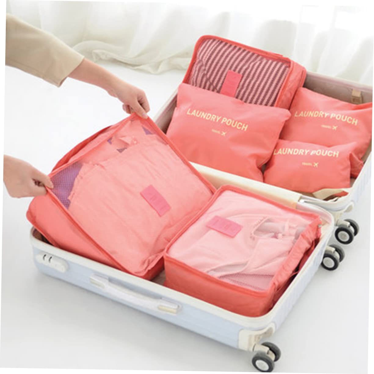 SOIMISS 12pezzi Sacchetti Salvaspazio Per Viaggi Cubi Organizzatori Resistenti Rosso Anguria Con Borsa Per Lavanderia Per Abbigliamento e Accessori Perfetti Per Famiglie e Viaggi Lungo