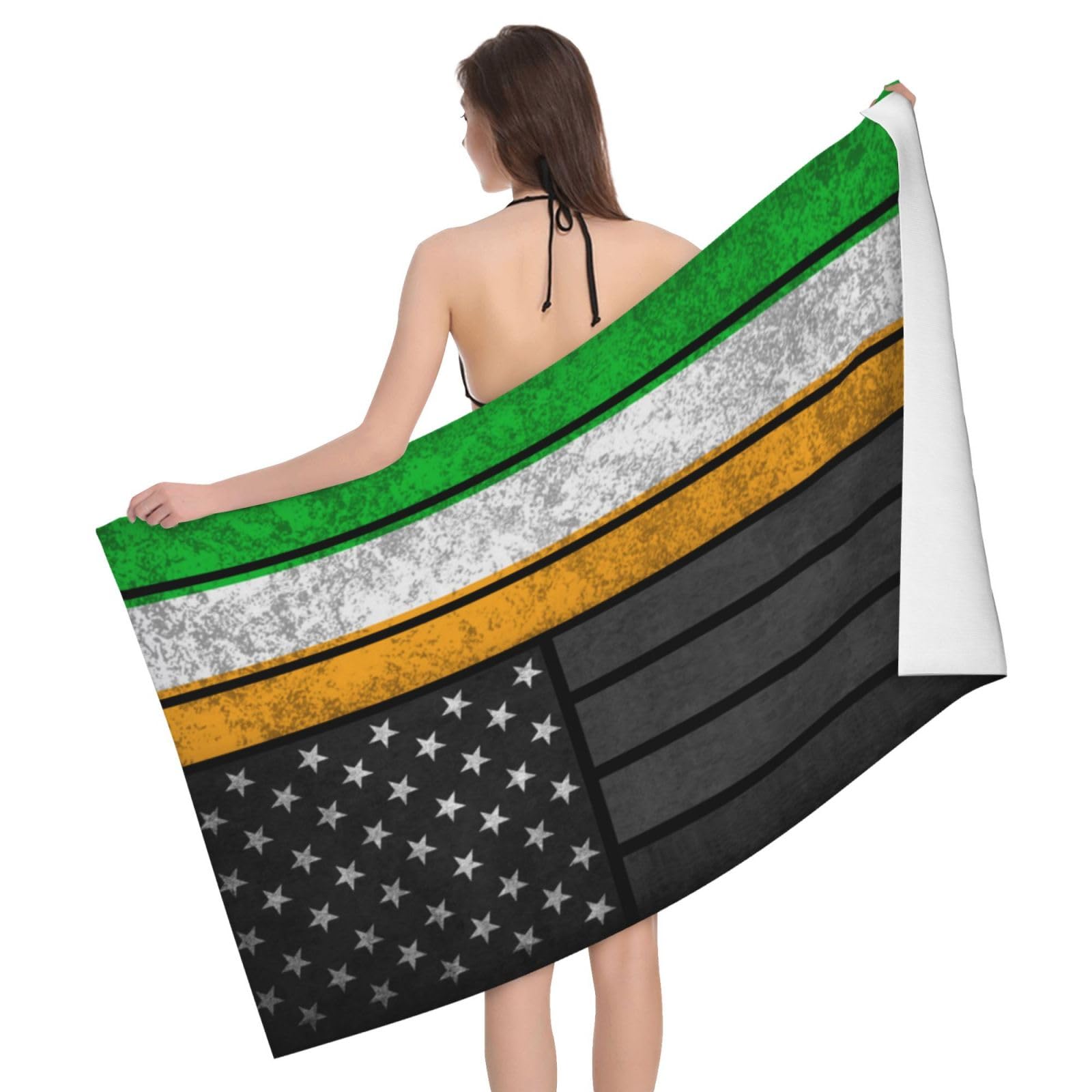HLBSDM Microfiber Vintage America and Ireland Irish Flag Beach Towel Quick Dry Soft Sand Free Beach Towels for Pool Swim Beach Lightweight Thin Towels