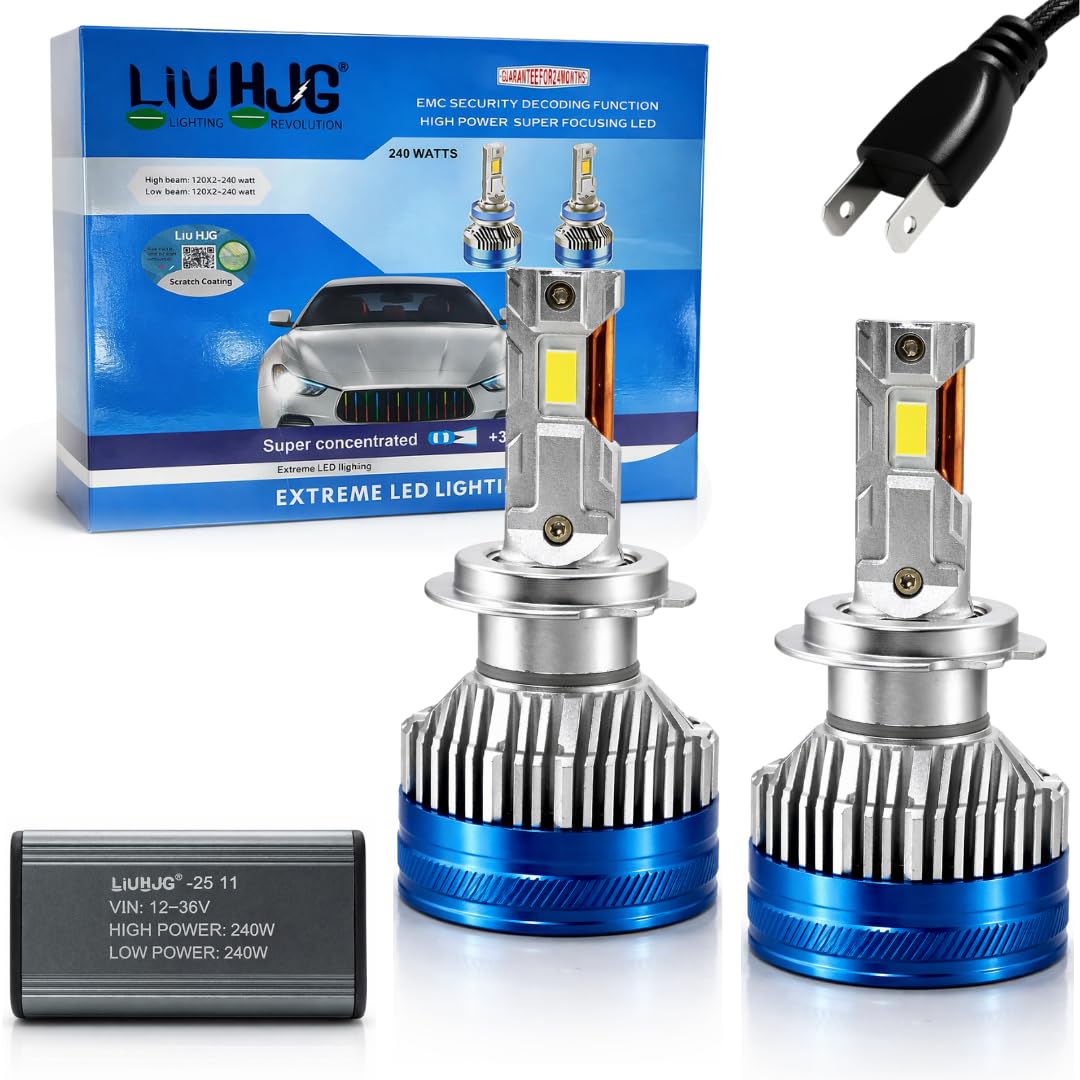 LED Headlight Bulb (H7) Fitting Ultra Bright Waterproof & Heat Dissipation 240W 12V DC Power High/Low Beam White Light Reflection Universal fit for All Bike & Car (Pack of 2)-image-20