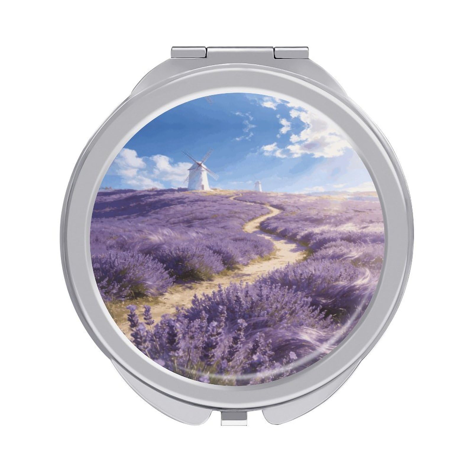 LZQPOEAS Provence Meadow Compact Mirror, Double-Sided Folding Makeup Mirror, Durable Metal Travel Pocket Mirror for Purse, Portable Round Touch-Up Mirror for Table Gifts and Everyday Use
