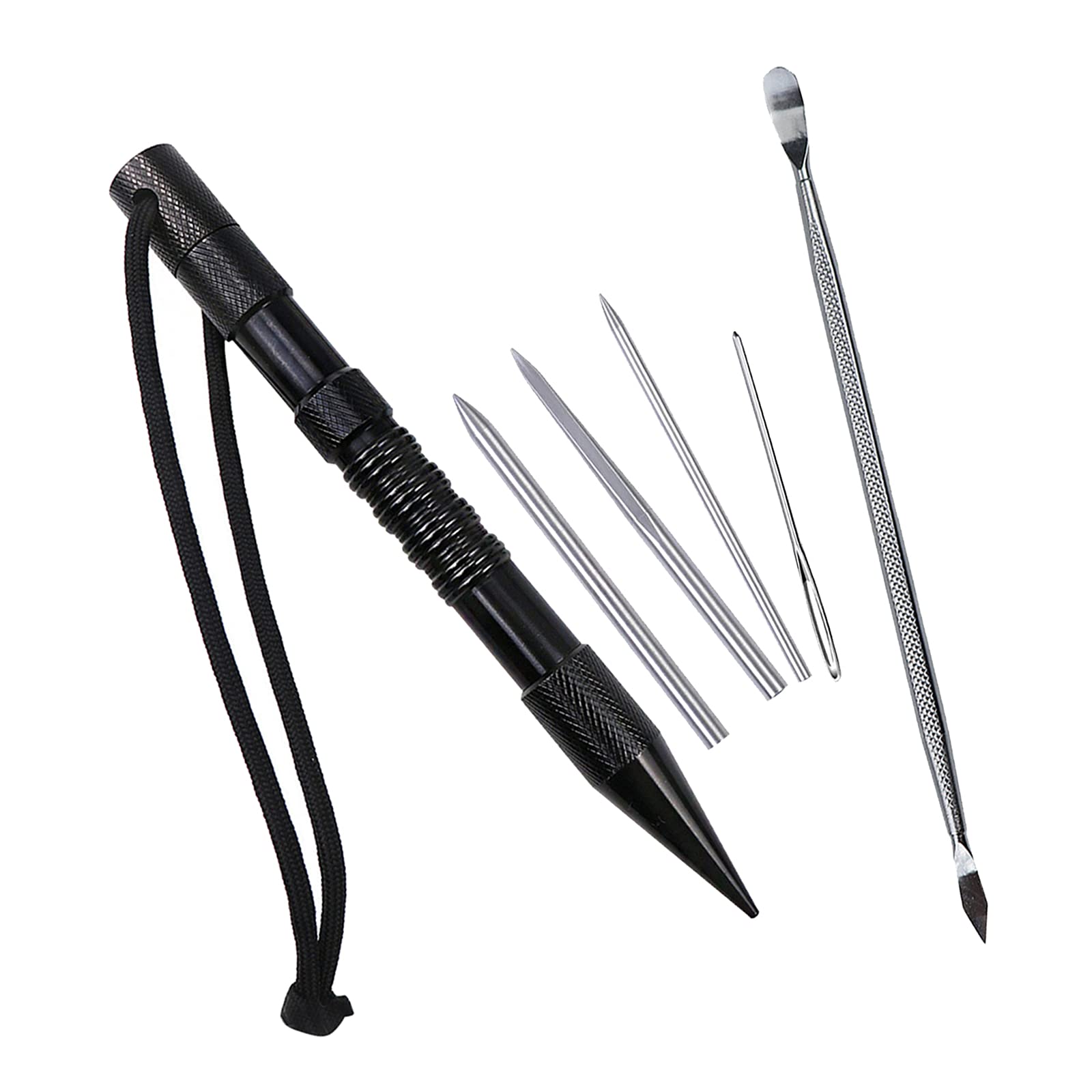 MERISHOPP Stainless Steel Paracord Stitching Needle Set Spike Flattener Needles 6pcs Black-picture-20
