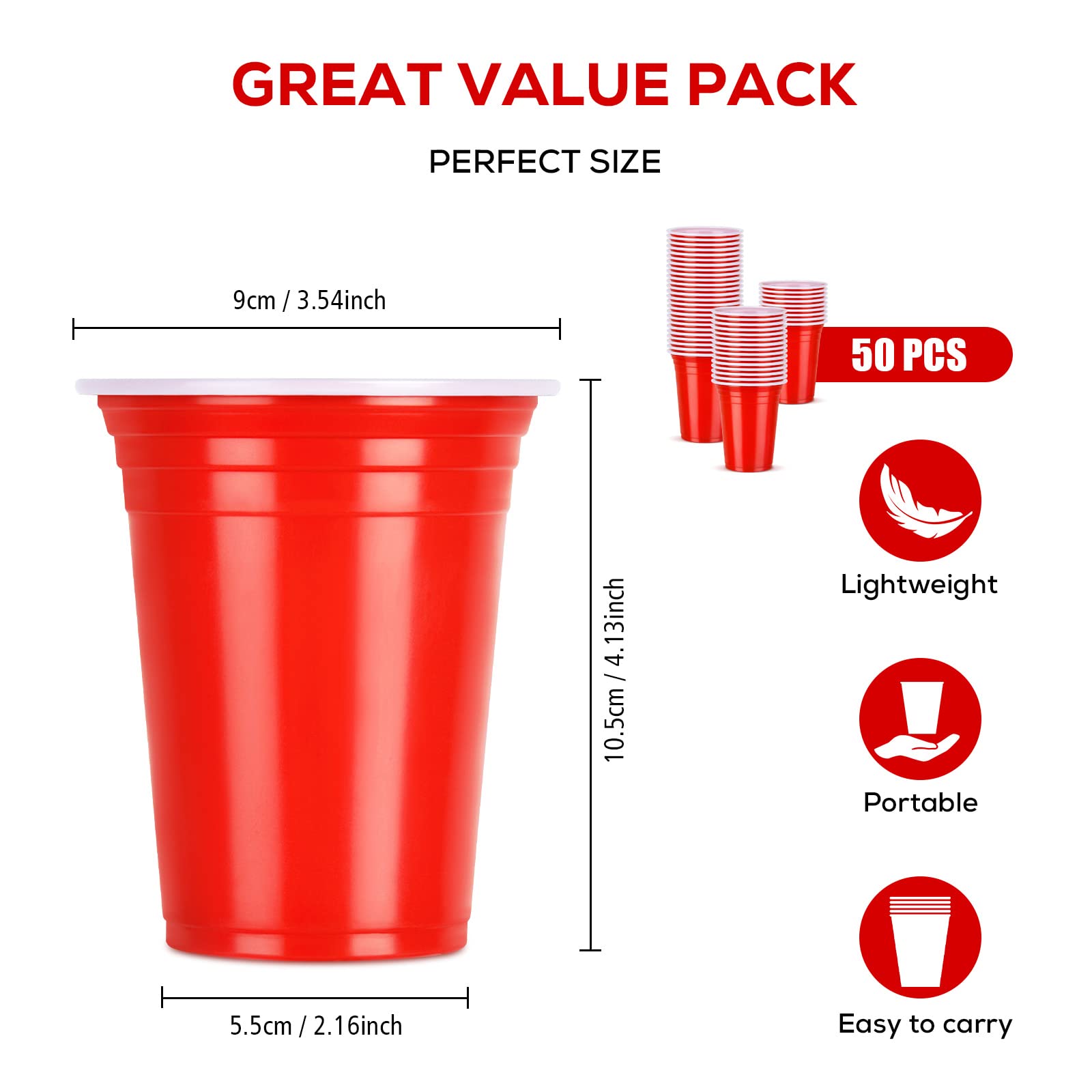 NUZEKY - Lot De 150 Gobelets Rouges Réutilisables Pour Fêtes - 350 Ml - Idéal Pour Soirées, Camping Et événements