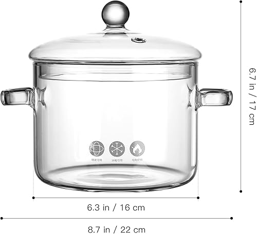 Miniatura 2 de Tofficu Cacerola de vidrio con tapa para estufa con tapa y asa Olla de utensilios de cocina de vidrio de borosilicato alto, 64.2 fl oz