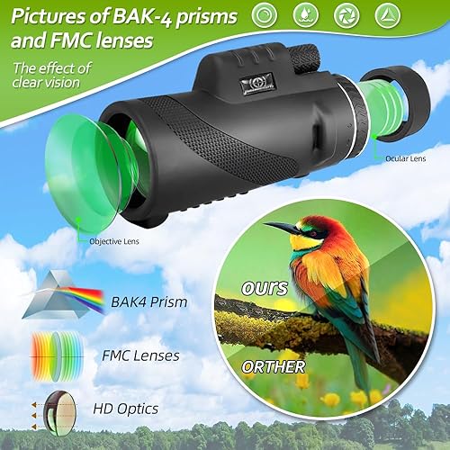 Miniatura 2 de Telescopio monocular de 50 x 60, monocular compacto de alta definición para adultos y niños, con trípode adaptador para teléfono inteligente para