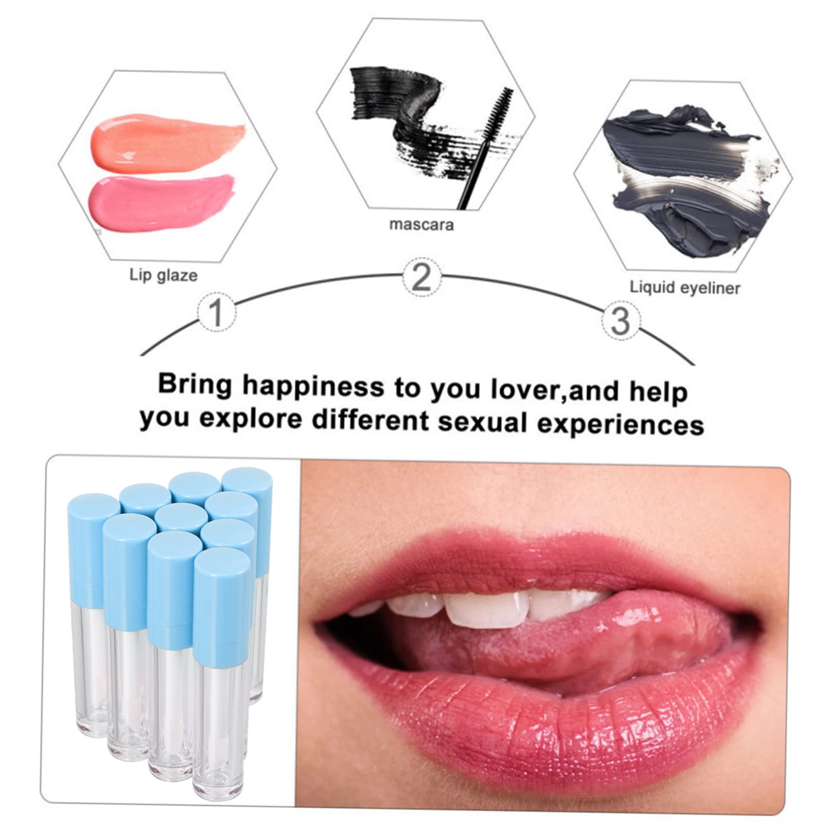 Tubo de Brillo Labial Recargable 8ml Abs Azul, 10 Piezas | Pincel Interior, Formato Rellenable y Reutilizable, Uso en Shopping y Philharmonic, Capacidad de 8ml