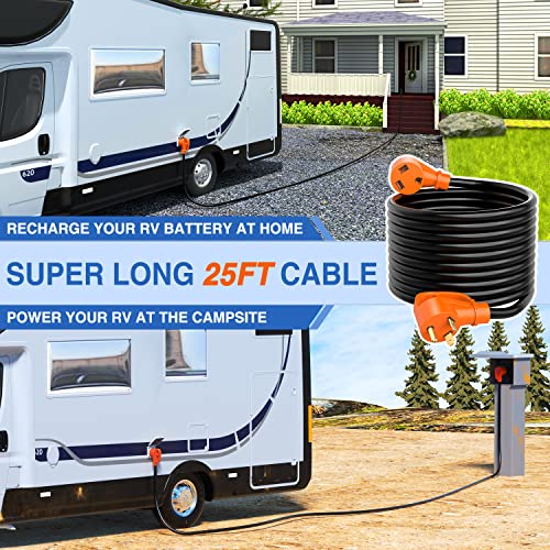 Image of Nilight 30 Amp 25FT RV Extension Cord 125V Heavy Duty 10 Gauge Pure Copper STW Wire UL ETL Listed 3 Prong TT-30P TT-30R 30F /30M Weatherproof Suit for Camper Caravan Trailer