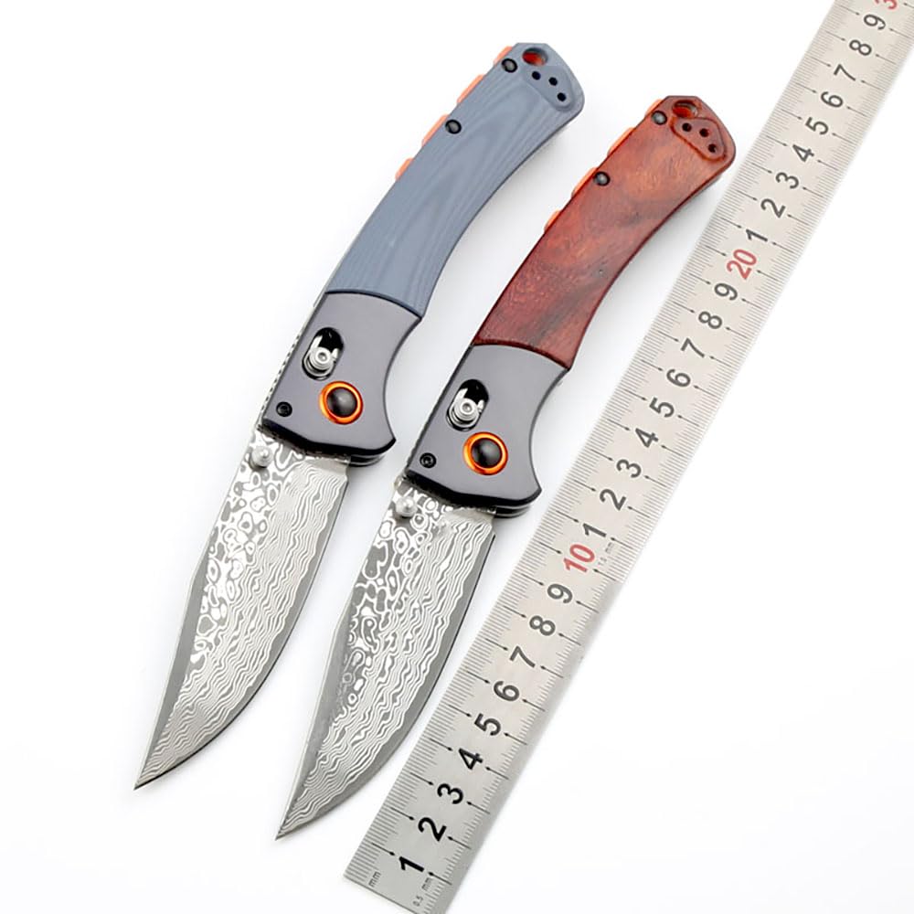 Joa Taschenmesser 9.3" Klappmesser aus Damast Stahl Damaszener & Holzgriff Faltbar Outdoor edc messer Survival Jagdmesser Scharfes Einhandmesser Allzweckmesser mit Axis lock & Clip, Fasching Karneval