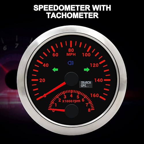 Miniatura 4 de KAOLALI Velocímetro GPS de 3.346 in 0-160MPH con tacómetro calibre 0-8000RPM para coche, barco, motocicleta, camión, medidor de velocidad