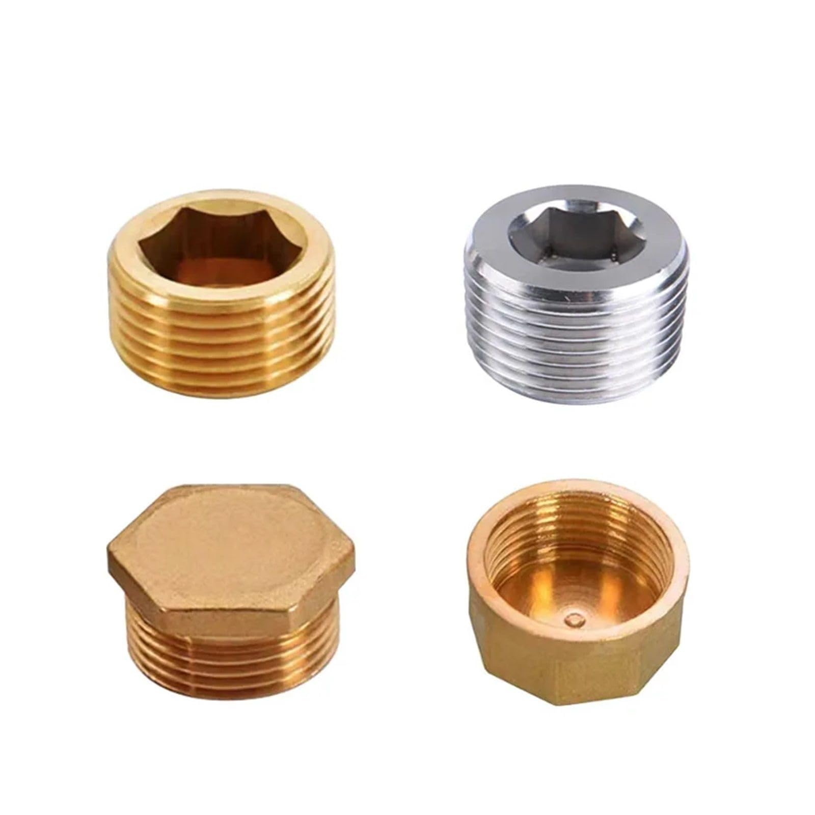 Tapón hexagonal de latón – 1/8 pulgadas a 3/4 pulgadas BSP macho/hembra conector de rosca de latón para fontanería, 1 pieza acabado plateado de 1 pulgada