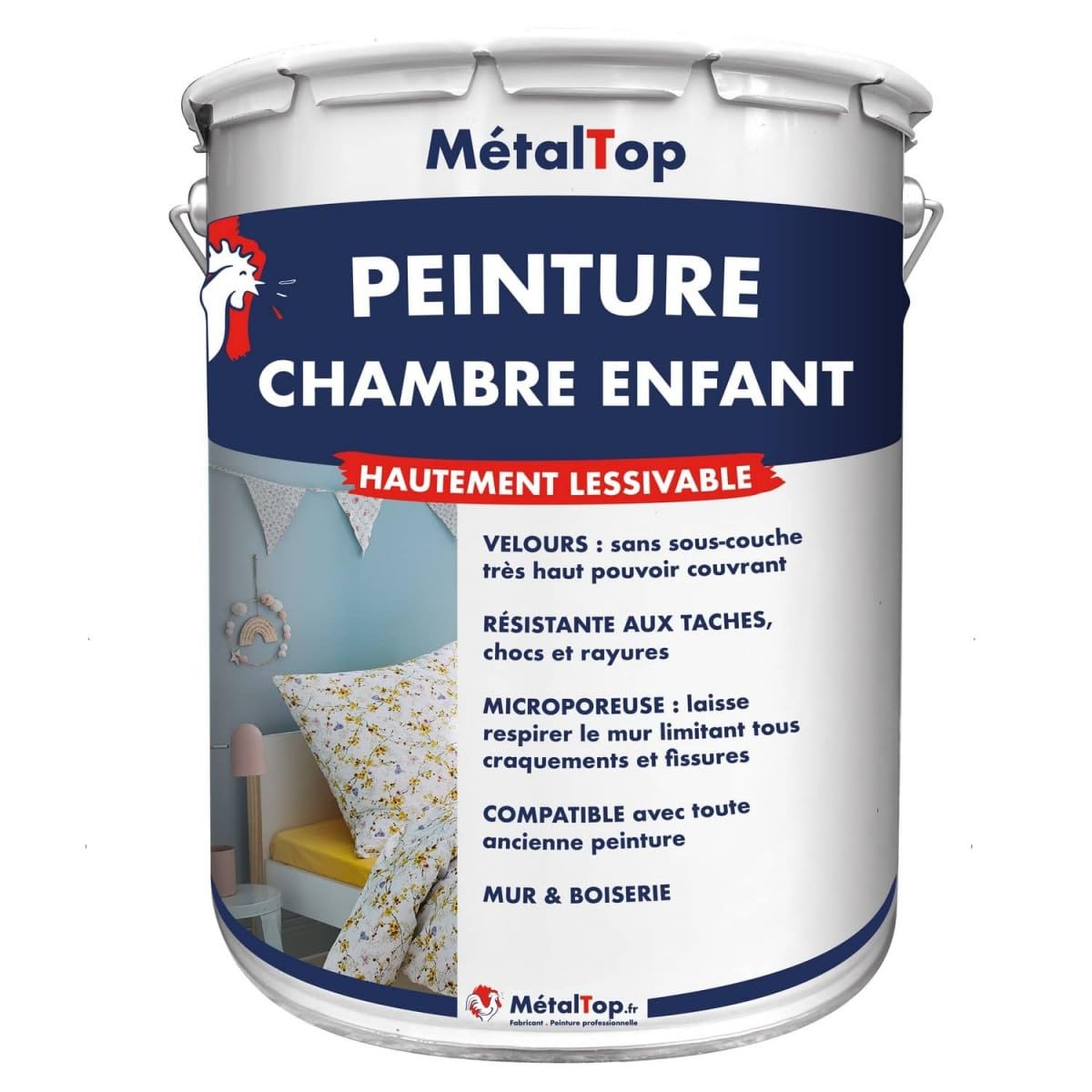 Metaltop - Peinture Chambre Enfant - Blanc pur - RAL 9010-​1 L - Sa résistance aux taches et sa facilité d'entretien en font une solution pratique et sécuritaire