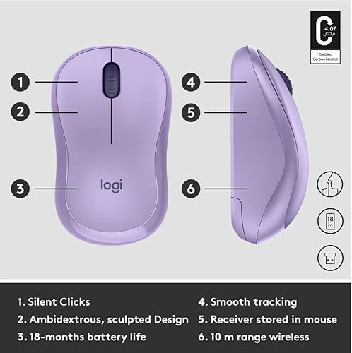 Miniatura 5 de Logitech Ratón inalámbrico silencioso, morado (renovado)