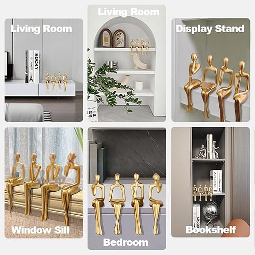 Miniatura 6 de Estatua de pensador de decoración de acento dorado, estatuas para decoración del hogar, escultura abstracta de escritorio, escultura de escritorio,