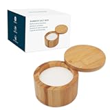 KITCHENDAO Bamboo Salt Cellar Bowl Box，Elegant Kitchen Container Holder with Swivel Magnetic Lid to Store Pepper Spice Bath or Favorite Seasonings&comma; 6oz