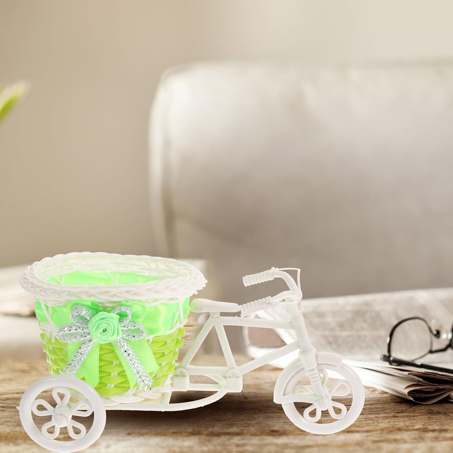 ARTIBETTER 3Pcs Tricycle Rattan Flower Basket Mini Wicker Storage Container Indoor Outdoor Decorative Planter for Faux Plants Fruit and Small Household Items