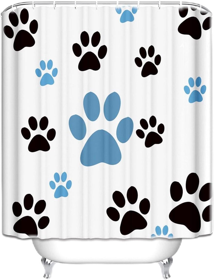 DECORMAN Dog Paw Prints Waterproof Fabric Polyester Bathroom Shower Curtain with 12 Hooks 66X72inches