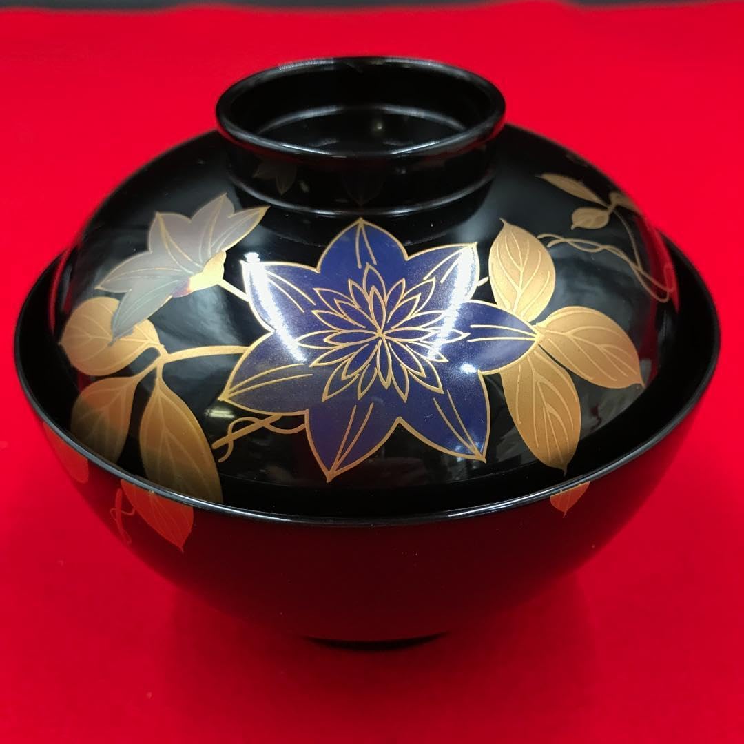 輪島塗 鉄仙蒔絵椀 5客 共箱F1403 輪島塗 鉄仙蒔絵 吸物椀 五客 共箱